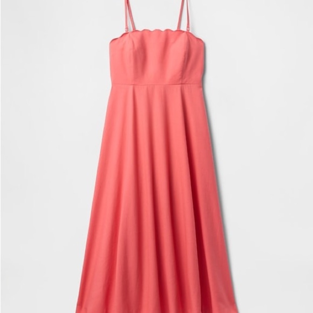 NWOT Gap linen blend coral midi dress, Scalloped square neck (never worn) size S - Picture 3 of 9